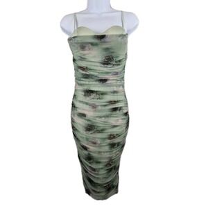 SHEIN‎ X Floral Rouched Tube Dresses Bodycon Small Light Green Mint Midi Sweet